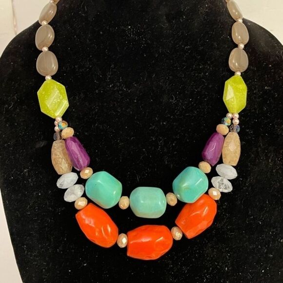 2014 20” Premier Designs silver plated double stranded colorful beaded necklace - Picture 1 of 10